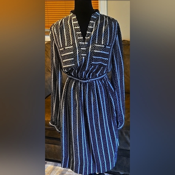 B.G.B. LTD. Dresses & Skirts - Black & White Polka Dot Dress with Stripes Made by B.G.B LTD ~ Size 10